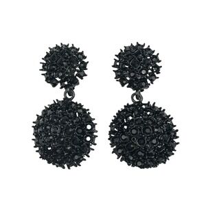 Vintage St John Black Crystal Domed Clip On Drop Earrings Statement Jewelry